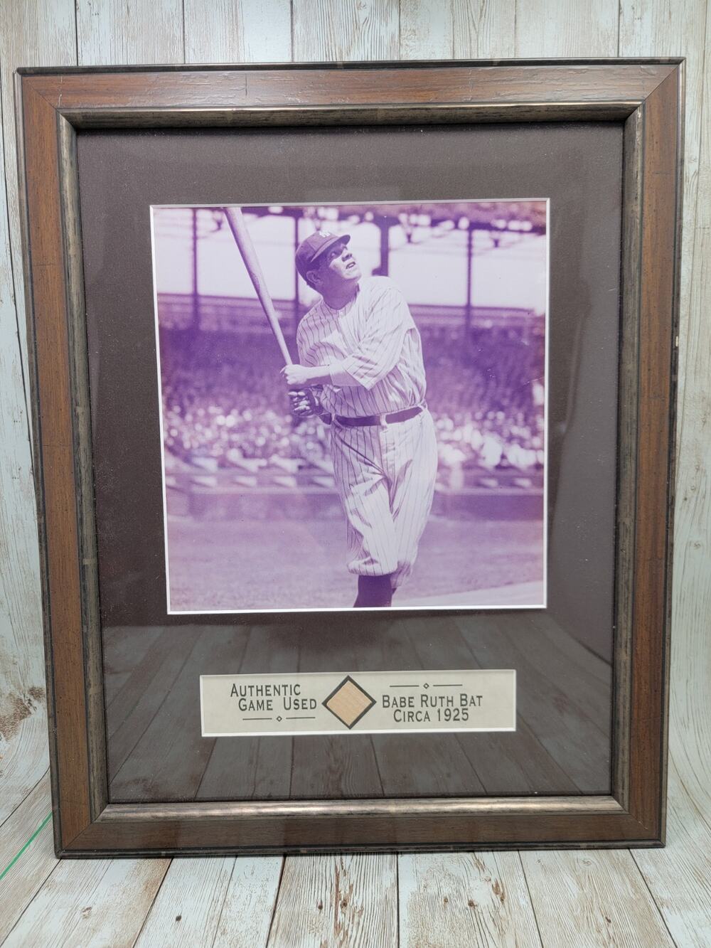 Babe Ruth NY Yankees 8 x 8 Framed Picture & Authentic Game Used Bat Circa 1925